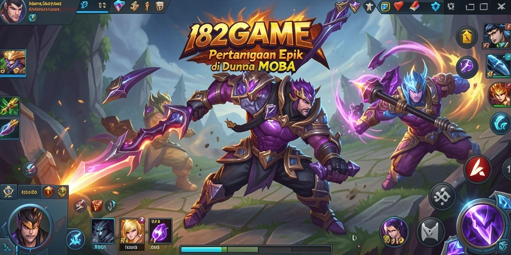 Screenshot utama 182GAME menampilkan aksi seru dalam gameplay MOBA.