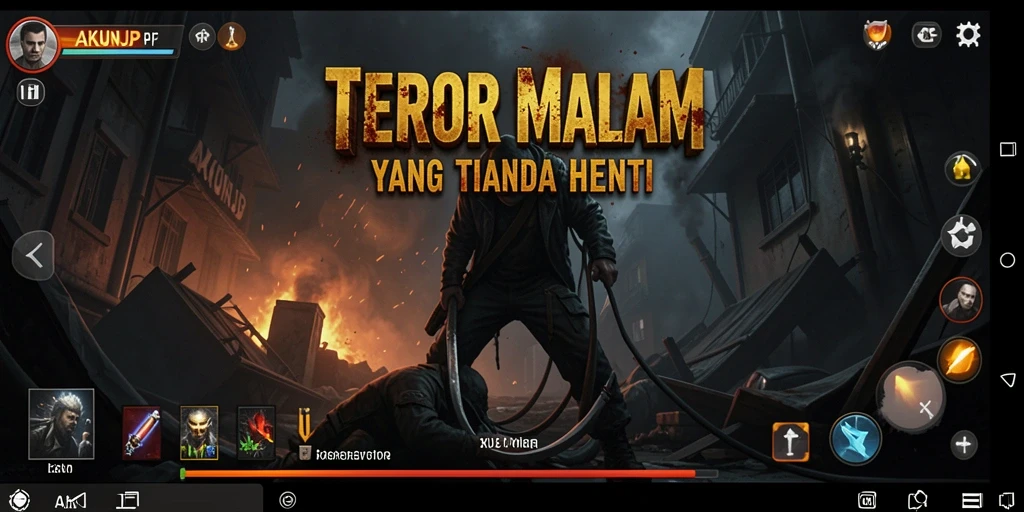 Tangkapan layar gameplay AKUNJP yang menampilkan suasana mencekam dan menakutkan.