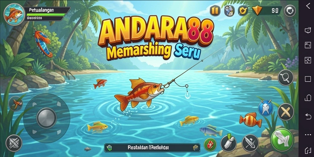 Tampilan gameplay seru di ANDARA88 dengan suasana memancing yang menenangkan.