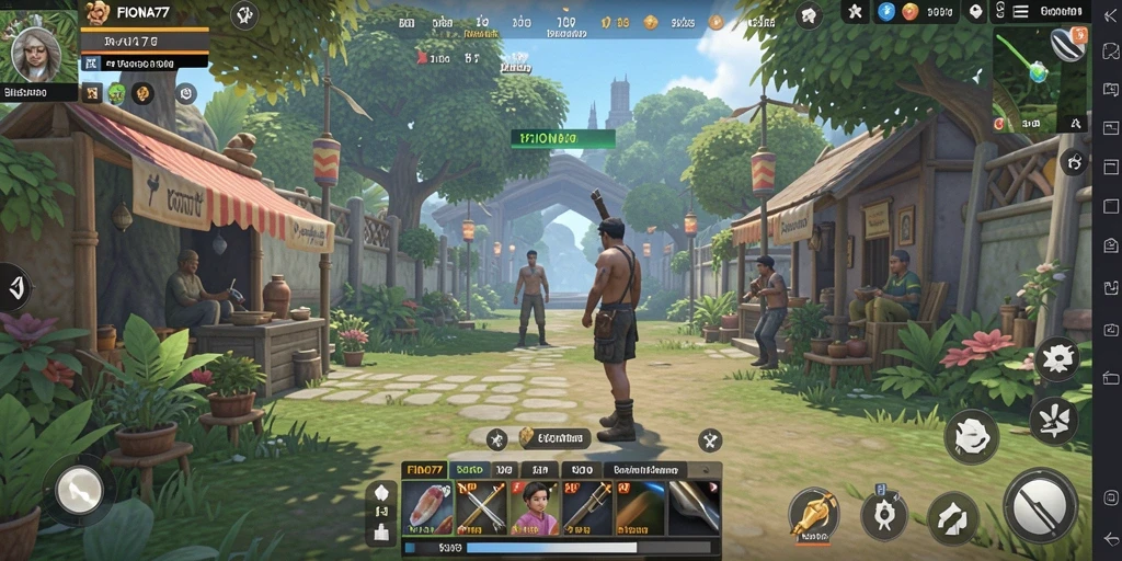 Screenshot FIONA77 menampilkan karakter dalam suasana simulasi yang hidup.
