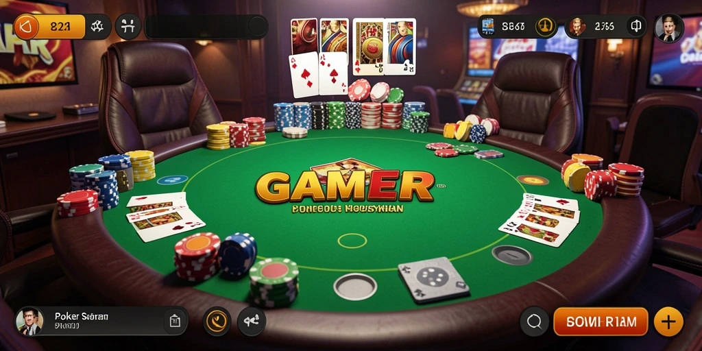 Tampilan gameplay seru dari GAMERP di tengah pertandingan poker.