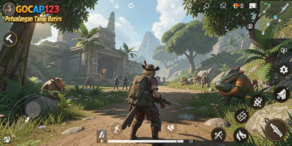 Tampilan gameplay GOCAP123 di dunia terbuka yang luas.
