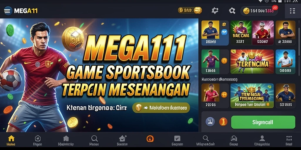Screenshot MEGA111 menampilkan pengalaman taruhan olahraga yang interaktif.