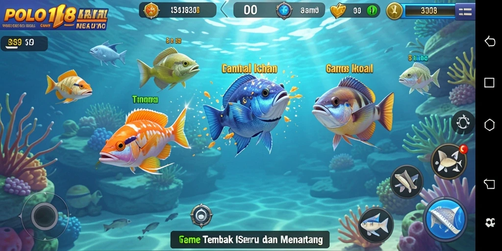 Tangkapan layar gameplay seru POLO188 dengan banyak ikan.