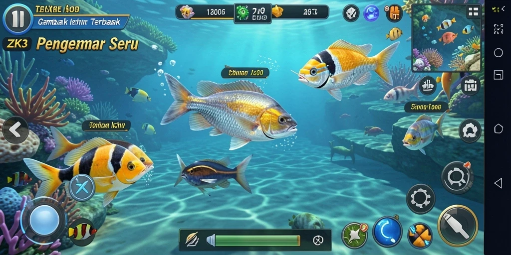 Screenshot gameplay ZK3 menampilkan serunya menembak ikan.